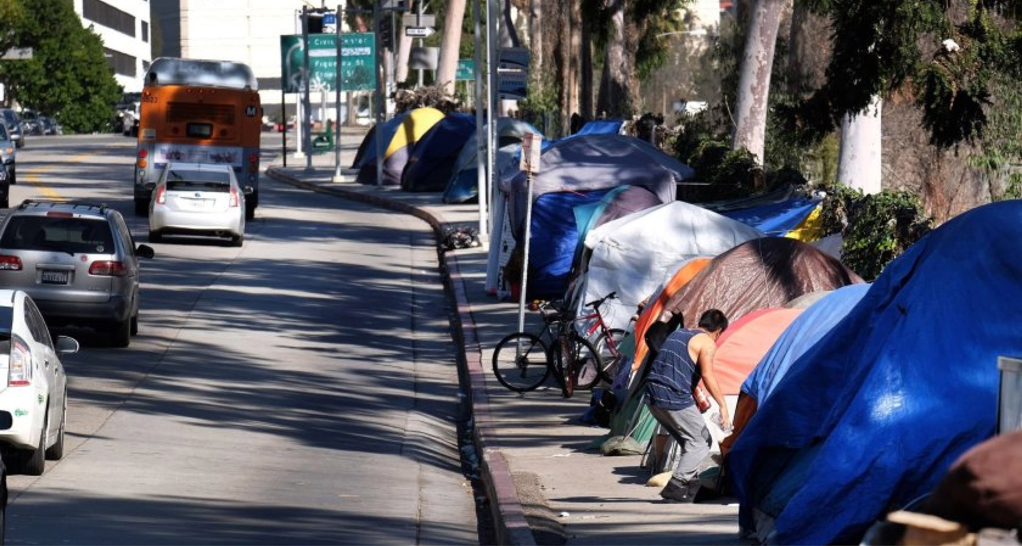 Photo of tent shelters on an LA street